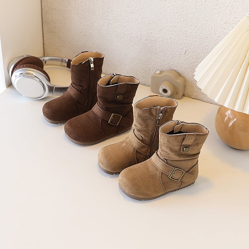 Vankahao Ghete pentru fetițe până la gleznă, Partea superioară din catifea Mongoliană, Stil simplu, Vârste 1–12