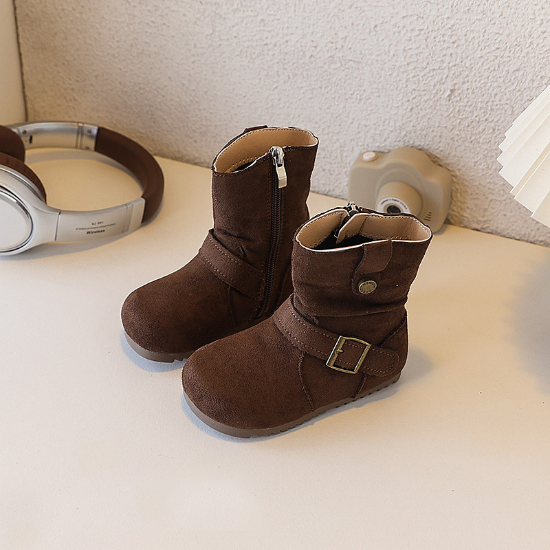 Vankahao Ghete pentru fetițe până la gleznă, Partea superioară din catifea Mongoliană, Stil simplu, Vârste 1–12