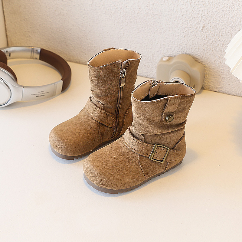 Vankahao Ghete pentru fetițe până la gleznă, Partea superioară din catifea Mongoliană, Stil simplu, Vârste 1–12