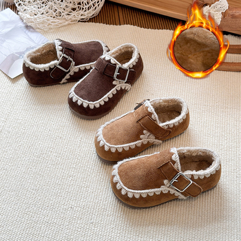 Zimske dječje cipele za djevojčice 1–3 godine, velur gornji dio, pletene čipke, mekana podstava, mekana potplata, korejski stil inspiriran Birkenstock