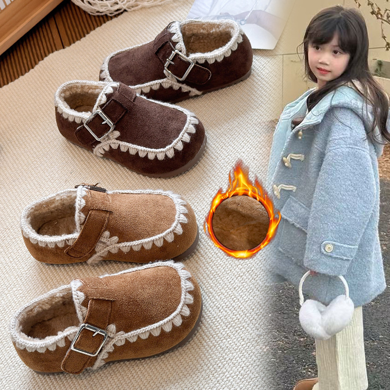Zimske dječje cipele za djevojčice 1–3 godine, velur gornji dio, pletene čipke, mekana podstava, mekana potplata, korejski stil inspiriran Birkenstock