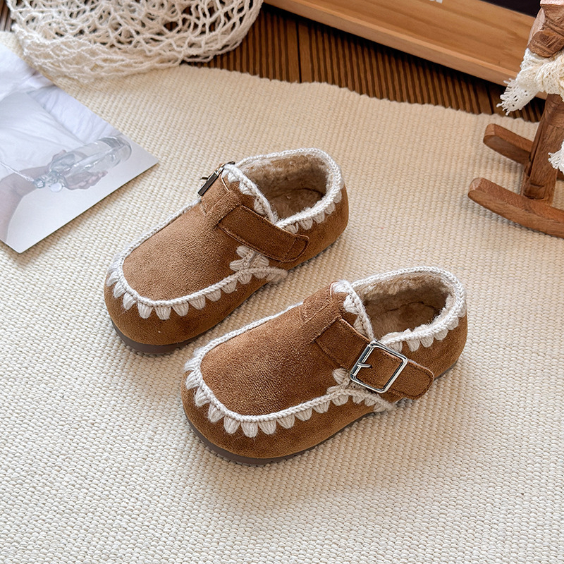 Zimske dječje cipele za djevojčice 1–3 godine, velur gornji dio, pletene čipke, mekana podstava, mekana potplata, korejski stil inspiriran Birkenstock