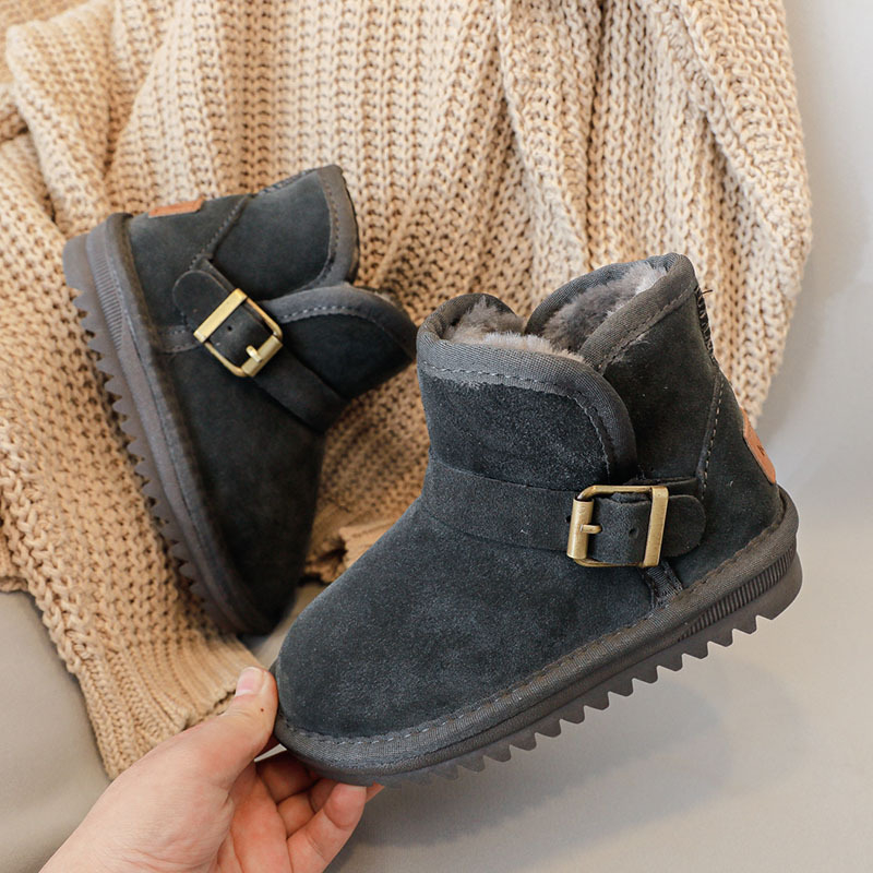 Detské protišmykové zimné členkové čižmy, fleecová podšívka, vrchný materiál hovädzí velúr, unisex, pre deti 1-16 rokov