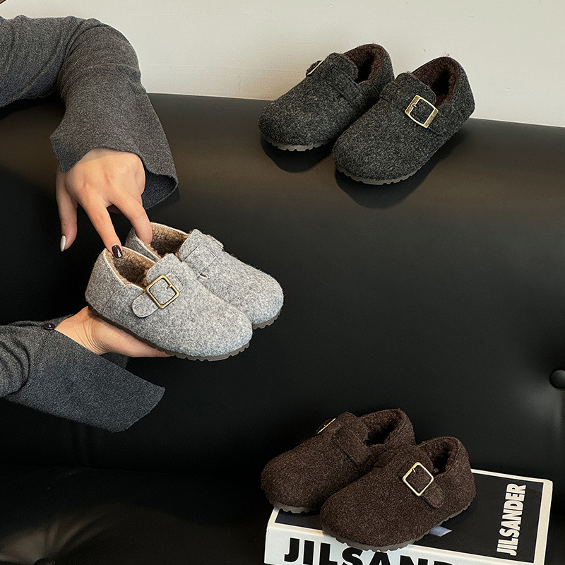 Dječje tenisice u korejskom stilu, Birkenstock-inspirirane, s vunenom podstavom, niskog profila, zimski model 2025