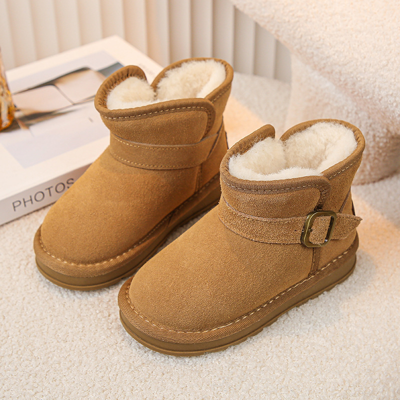 Gyerekeknek készült valódi bőr téli bakancsok, uniszex, 4–12 évesek, szabadidős stílus, felső rész: tehénbőr