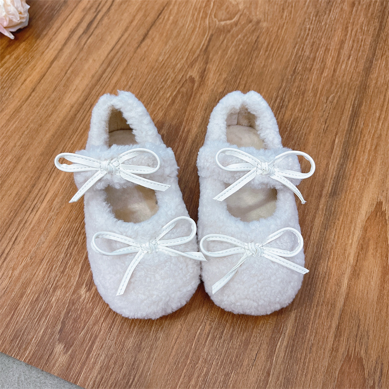 Gyerekcipő lányoknak bársonyos felsőrésszel, masnival, Velcro-zárás, gumitalp, hercegnő-stílus, meleg bélésű őszi-téli viselet