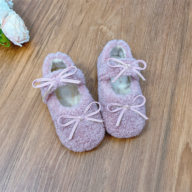 Gyerekcipő lányoknak bársonyos felsőrésszel, masnival, Velcro-zárás, gumitalp, hercegnő-stílus, meleg bélésű őszi-téli viselet