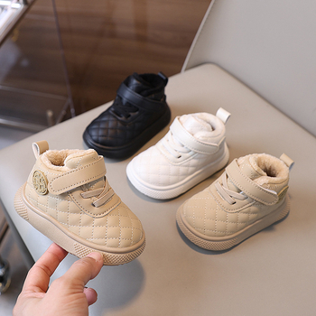 Unisex pantofi de iarnă pentru copii, închidere Velcro, căptușeală de fleece, partea superioară din piele artificială, talpă din cauciuc, pentru vârsta 1–3 ani