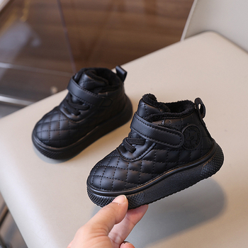 Unisex pantofi de iarnă pentru copii, închidere Velcro, căptușeală de fleece, partea superioară din piele artificială, talpă din cauciuc, pentru vârsta 1–3 ani
