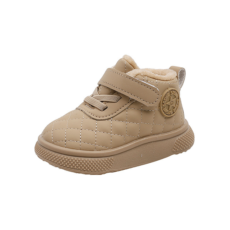 Unisex pantofi de iarnă pentru copii, închidere Velcro, căptușeală de fleece, partea superioară din piele artificială, talpă din cauciuc, pentru vârsta 1–3 ani