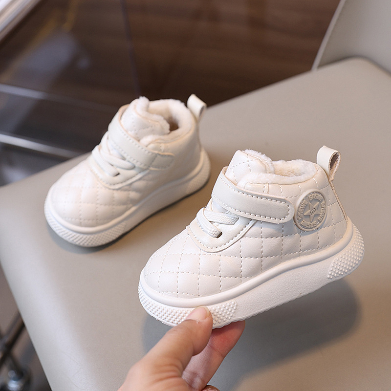 Unisex pantofi de iarnă pentru copii, închidere Velcro, căptușeală de fleece, partea superioară din piele artificială, talpă din cauciuc, pentru vârsta 1–3 ani