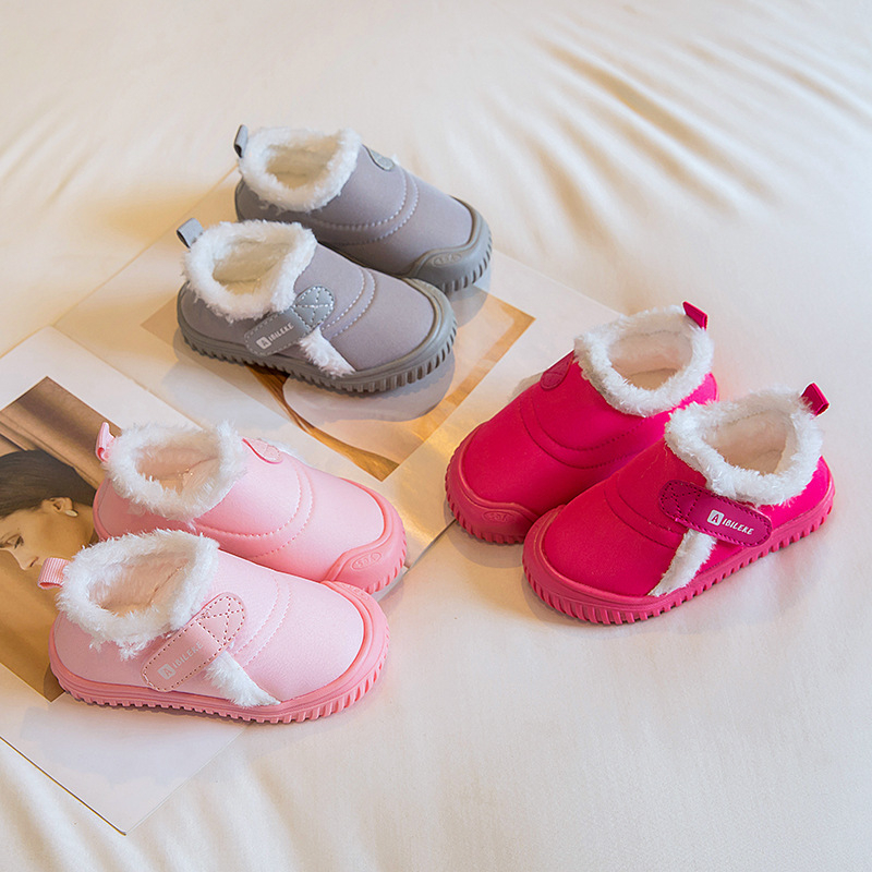 Pantofi de interior pentru copii, căptuți cu fleece, închidere Velcro, vamp din canvas, talpă TPR, pentru vârsta 1–6 ani