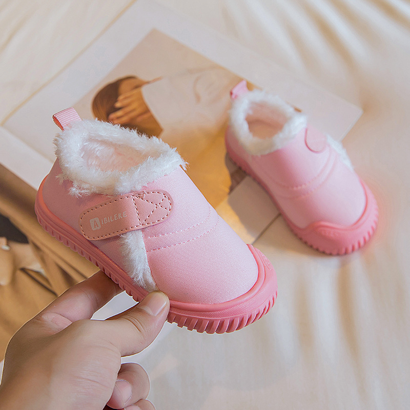 Pantofi de interior pentru copii, căptuți cu fleece, închidere Velcro, vamp din canvas, talpă TPR, pentru vârsta 1–6 ani