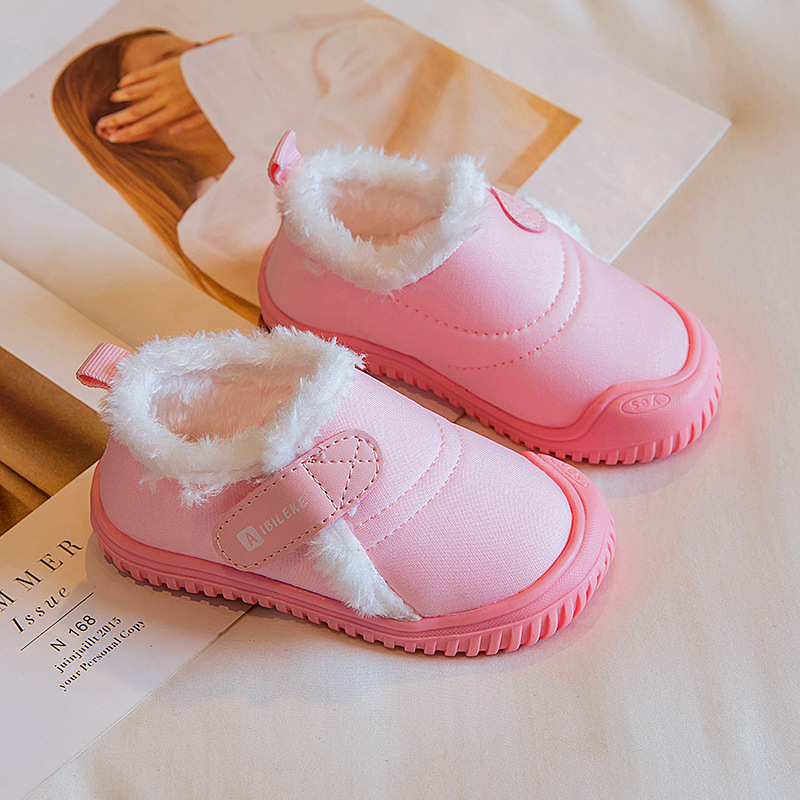 Pantofi de interior pentru copii, căptuți cu fleece, închidere Velcro, vamp din canvas, talpă TPR, pentru vârsta 1–6 ani