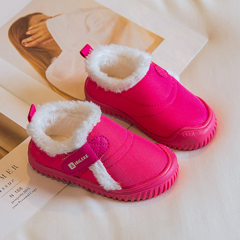 Pantofi de interior pentru copii, căptuți cu fleece, închidere Velcro, vamp din canvas, talpă TPR, pentru vârsta 1–6 ani