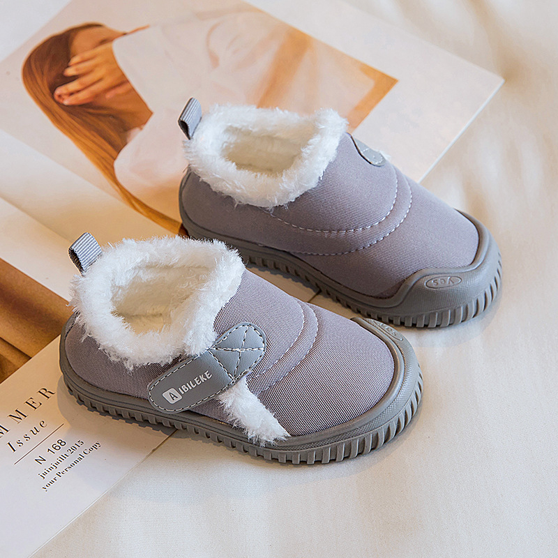 Pantofi de interior pentru copii, căptuți cu fleece, închidere Velcro, vamp din canvas, talpă TPR, pentru vârsta 1–6 ani