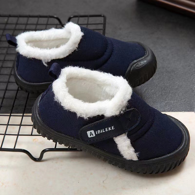 Pantofi de interior pentru copii, căptuți cu fleece, închidere Velcro, vamp din canvas, talpă TPR, pentru vârsta 1–6 ani