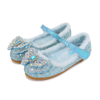 Lányoknak szóló hercegnő cipő fleece béléssel, Velcro-zárás, felsőrész műbőr, TPR talp, őszi szezon