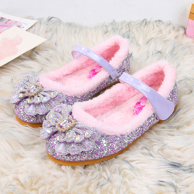 Lányoknak szóló hercegnő cipő fleece béléssel, Velcro-zárás, felsőrész műbőr, TPR talp, őszi szezon