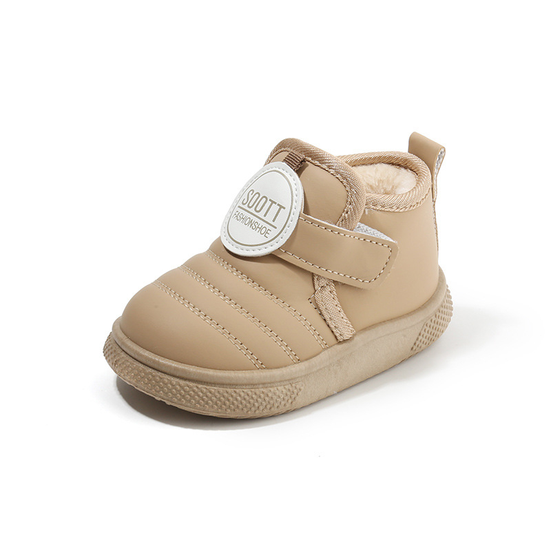 Botosei de iarnă pentru copii, cu căptușeală fleece, construcție groasă, închidere Velcro, partea superioară din piele sintetică, talpă PVC, stil coreean, pentru copii 1–6 ani
