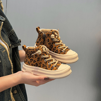 Dječje tenisice od pamuka s leopard uzorkom i fleece podstavom, zimska kolekcija 2025, unisex