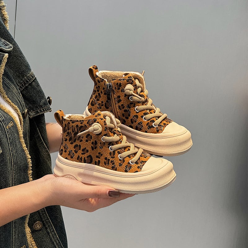 Dječje tenisice od pamuka s leopard uzorkom i fleece podstavom, zimska kolekcija 2025, unisex
