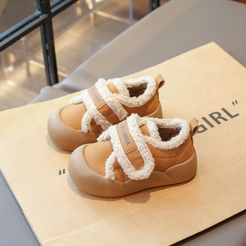 Gyerekeknek készült vastag talpú kenyérszerű cipő, velúr felsőrész, gumitalp, fleece bélés, téli 2025
