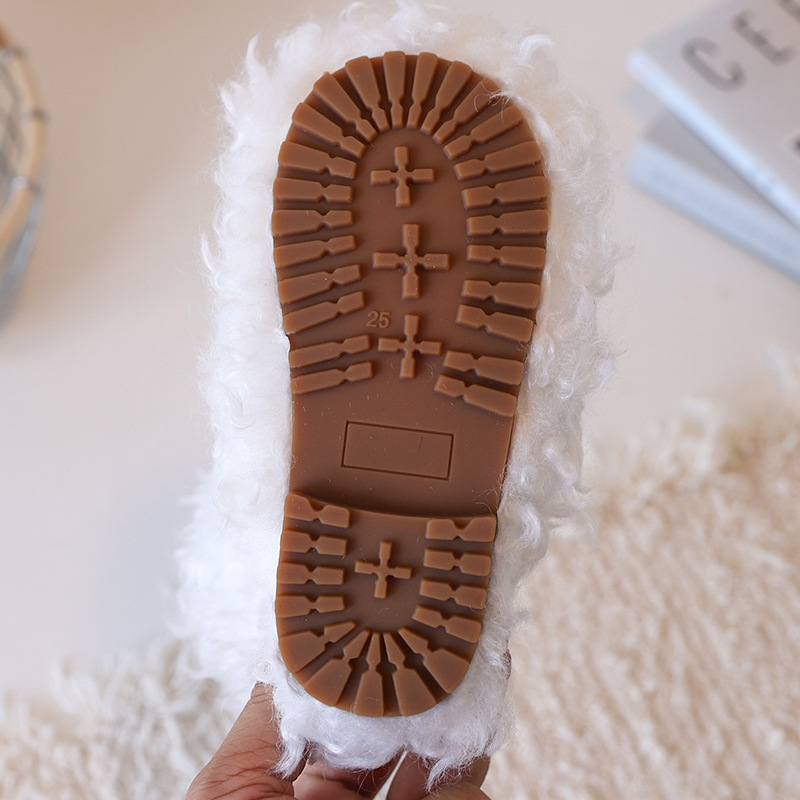 Gyerekek plüss téli bakancsok, uniszex, gumitalppal, egyszínű mintázat, átlagos vastagság, slip-on stílus, 4–12 éveseknek, ősz 2025