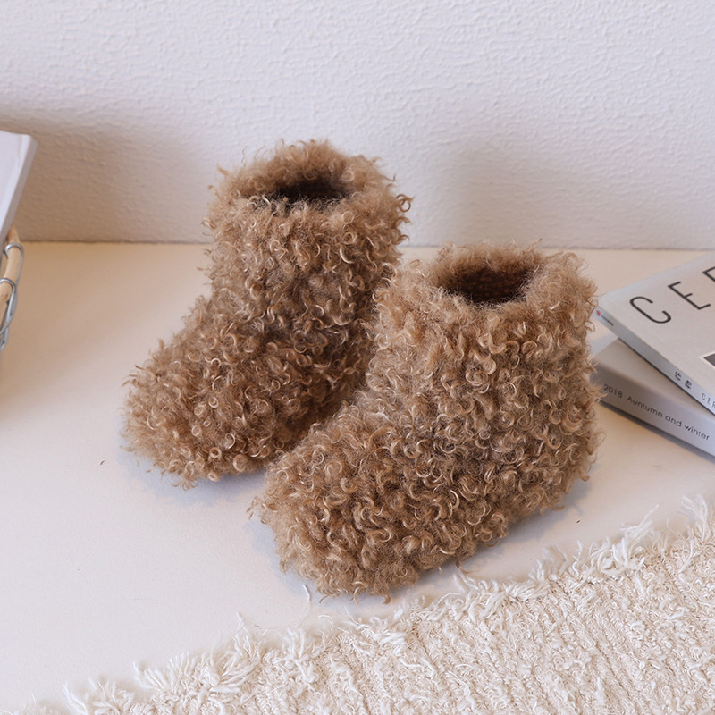 Gyerekek plüss téli bakancsok, uniszex, gumitalppal, egyszínű mintázat, átlagos vastagság, slip-on stílus, 4–12 éveseknek, ősz 2025