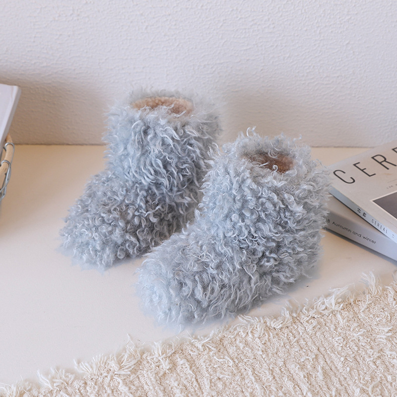 Gyerekek plüss téli bakancsok, uniszex, gumitalppal, egyszínű mintázat, átlagos vastagság, slip-on stílus, 4–12 éveseknek, ősz 2025