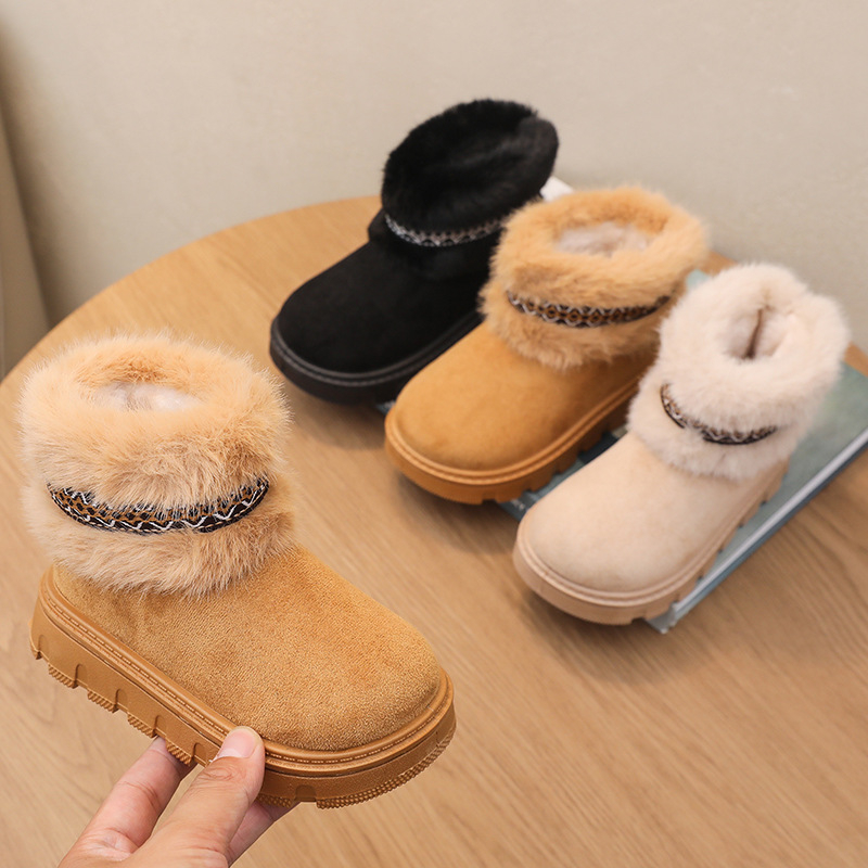 Dječje snježne čizme za djevojčice, model za jesen-zimu 2026, podstavljene fleece podstavom, tople, krznena manžetna, slip-on