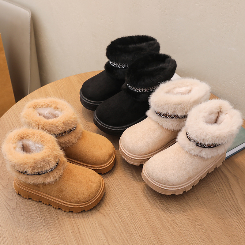 Dječje snježne čizme za djevojčice, model za jesen-zimu 2026, podstavljene fleece podstavom, tople, krznena manžetna, slip-on