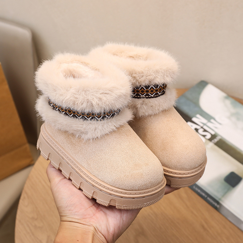 Dječje snježne čizme za djevojčice, model za jesen-zimu 2026, podstavljene fleece podstavom, tople, krznena manžetna, slip-on