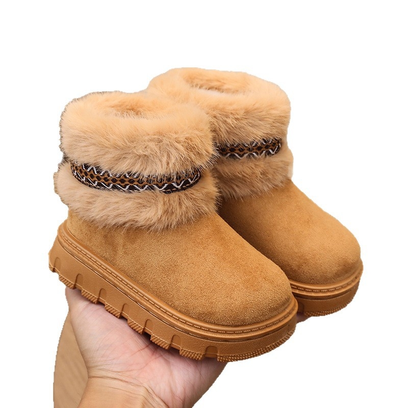 Dječje snježne čizme za djevojčice, model za jesen-zimu 2026, podstavljene fleece podstavom, tople, krznena manžetna, slip-on