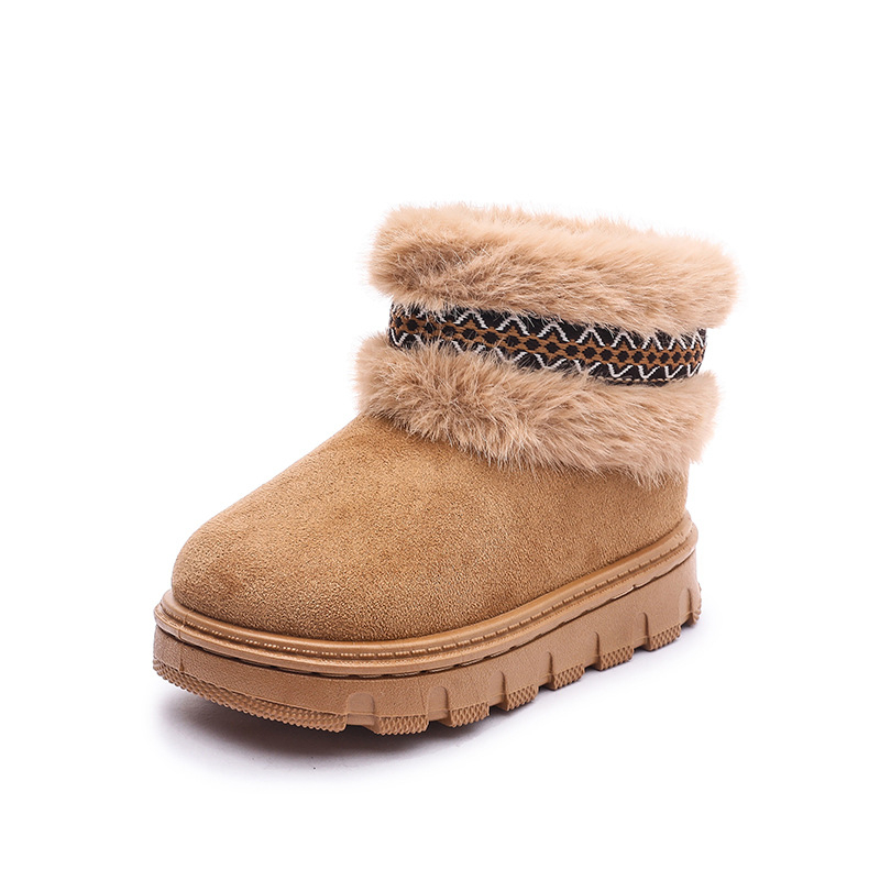 Dječje snježne čizme za djevojčice, model za jesen-zimu 2026, podstavljene fleece podstavom, tople, krznena manžetna, slip-on