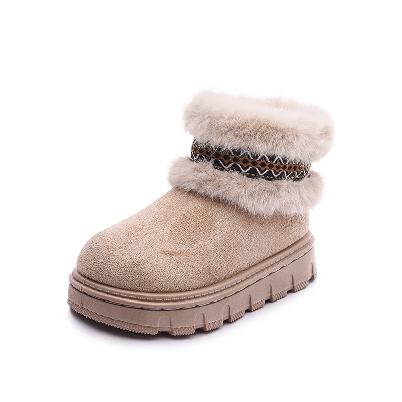 Dječje snježne čizme za djevojčice, model za jesen-zimu 2026, podstavljene fleece podstavom, tople, krznena manžetna, slip-on