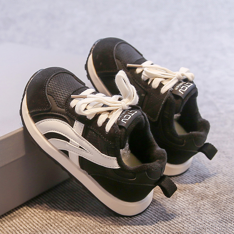 Uniszex gyerekeknek szóló edzőcipő, 4-12 éveseknek, felsőrész műbőr, TPR talp, vastagított kivitel, Velcro zárás, betű mintázat, 2025-ös tél