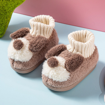 Gyerekek beltéri pamut papucs velúr felsővel, mesefigurás mintás, vastag téli kivitel, TPR talp, uniszex, 1–3 éveseknek