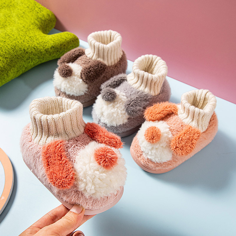 Gyerekek beltéri pamut papucs velúr felsővel, mesefigurás mintás, vastag téli kivitel, TPR talp, uniszex, 1–3 éveseknek