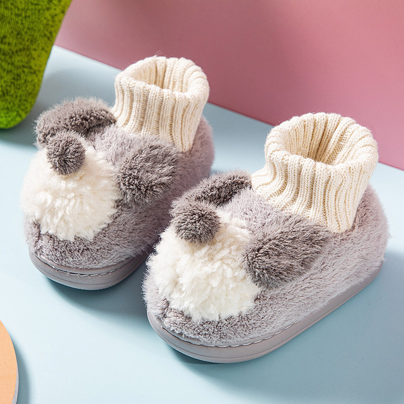 Gyerekek beltéri pamut papucs velúr felsővel, mesefigurás mintás, vastag téli kivitel, TPR talp, uniszex, 1–3 éveseknek