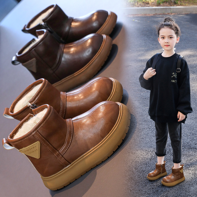 Dječje zimske čizme za snijeg u korejskom stilu, gornji dio od umjetne kože, gumeni đon, bočni zatvarač