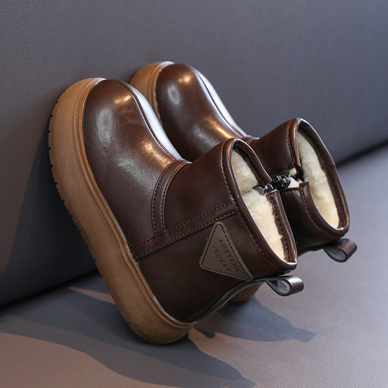 Dječje zimske čizme za snijeg u korejskom stilu, gornji dio od umjetne kože, gumeni đon, bočni zatvarač