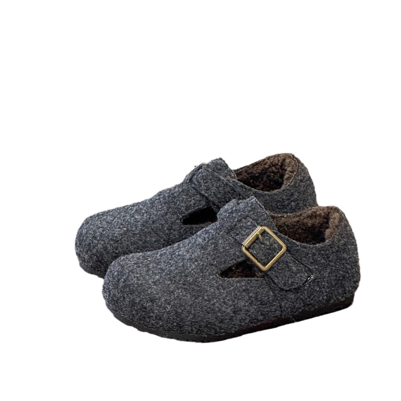 Q.Q.O Dječje cipele za zimu 2025, niske, toplo pamučne podstave, korejski stil, za djevojčice, u Birkenstock stilu, Velcro zatvarač
