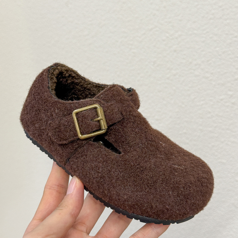Q.Q.O Dječje cipele za zimu 2025, niske, toplo pamučne podstave, korejski stil, za djevojčice, u Birkenstock stilu, Velcro zatvarač