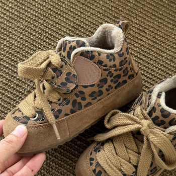 Dječje zimske cipele s leopard uzorkom, visoki gornji dio, korejski stil, zatvarač na Velcro, tople i udobne