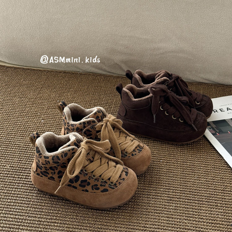 Dječje zimske cipele s leopard uzorkom, visoki gornji dio, korejski stil, zatvarač na Velcro, tople i udobne