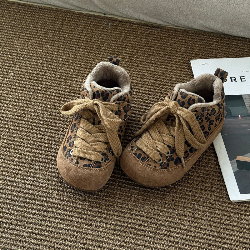 Dječje zimske cipele s leopard uzorkom, visoki gornji dio, korejski stil, zatvarač na Velcro, tople i udobne