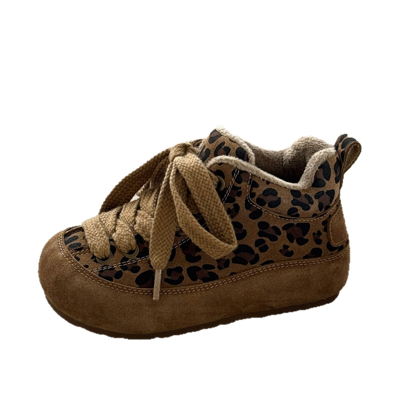 Dječje zimske cipele s leopard uzorkom, visoki gornji dio, korejski stil, zatvarač na Velcro, tople i udobne