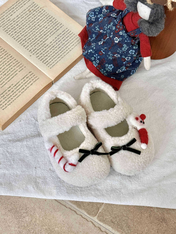 Dječje Mary Jane cipele s Velcro kopčom, flis na gornjem dijelu, protuklizni TPR potplat, zimski retro stil