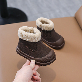 Zimske čizme od prave kože za djecu, s fleece podstavom, debela mekana potplata, bočni zip, unisex za djecu 1-3 godine